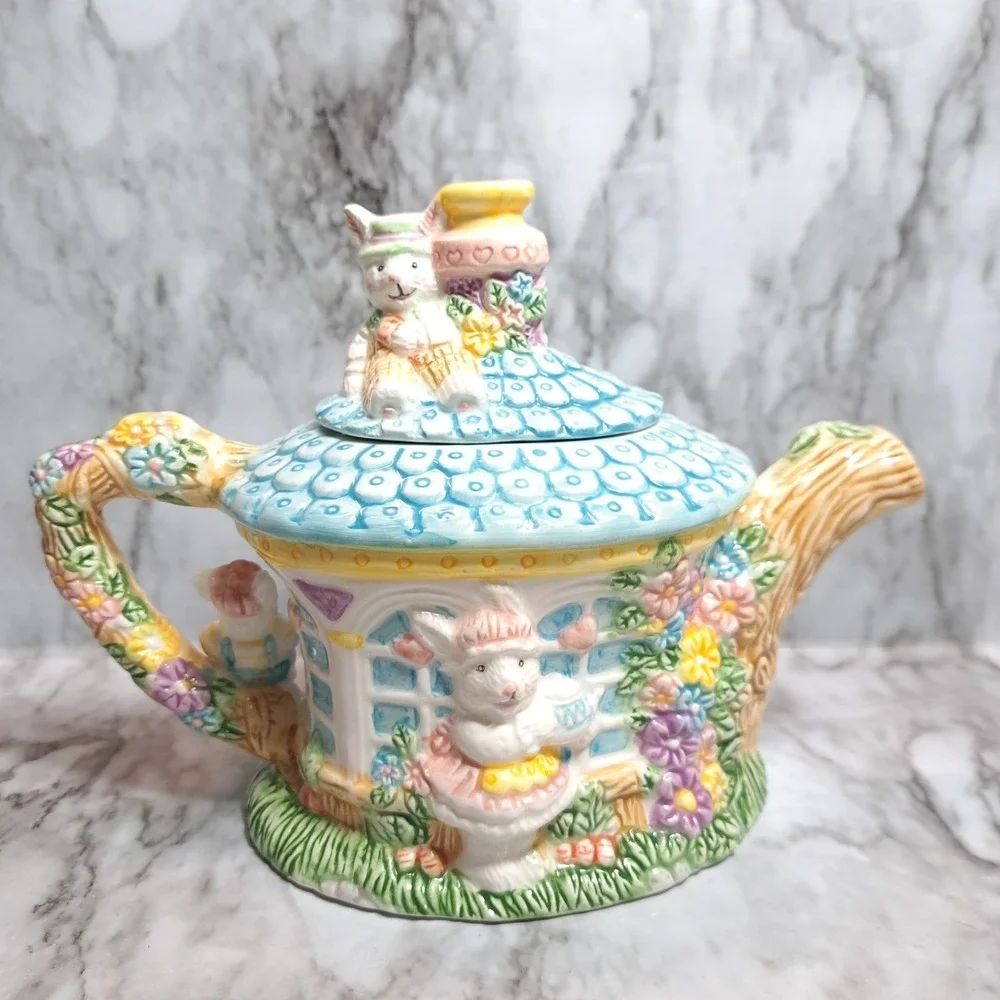 Mercuries 2002 Ceramic Garden Party Springtime Tea Pot Rabbit Easter Bunny‎